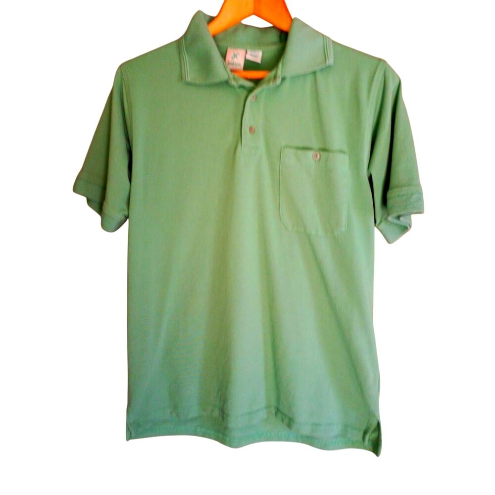 Haband Woven Green Polo Men's L Short Sleeve Button Front